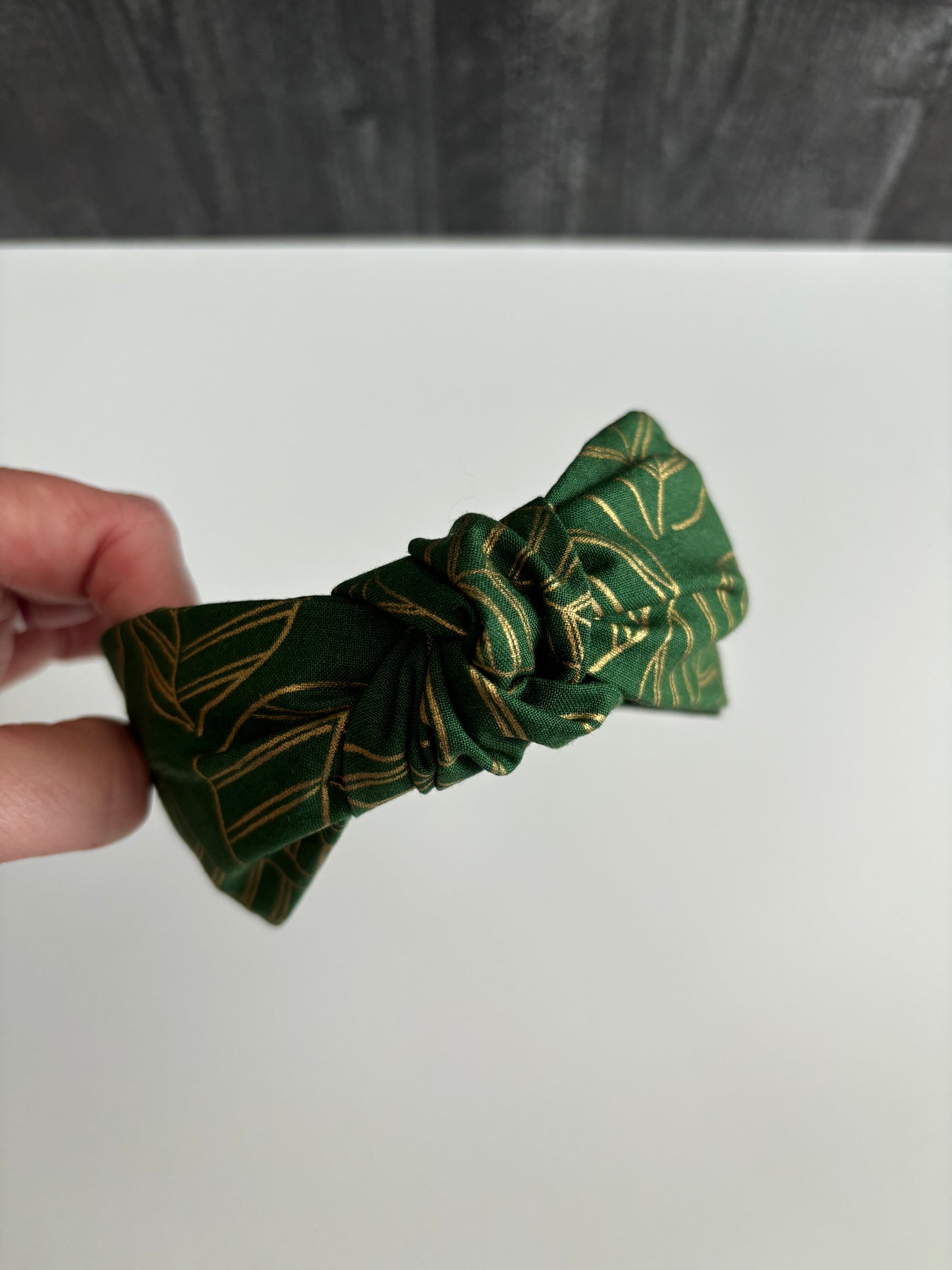 Sparkly Gold Leaf Print on Green - Knotted Headband