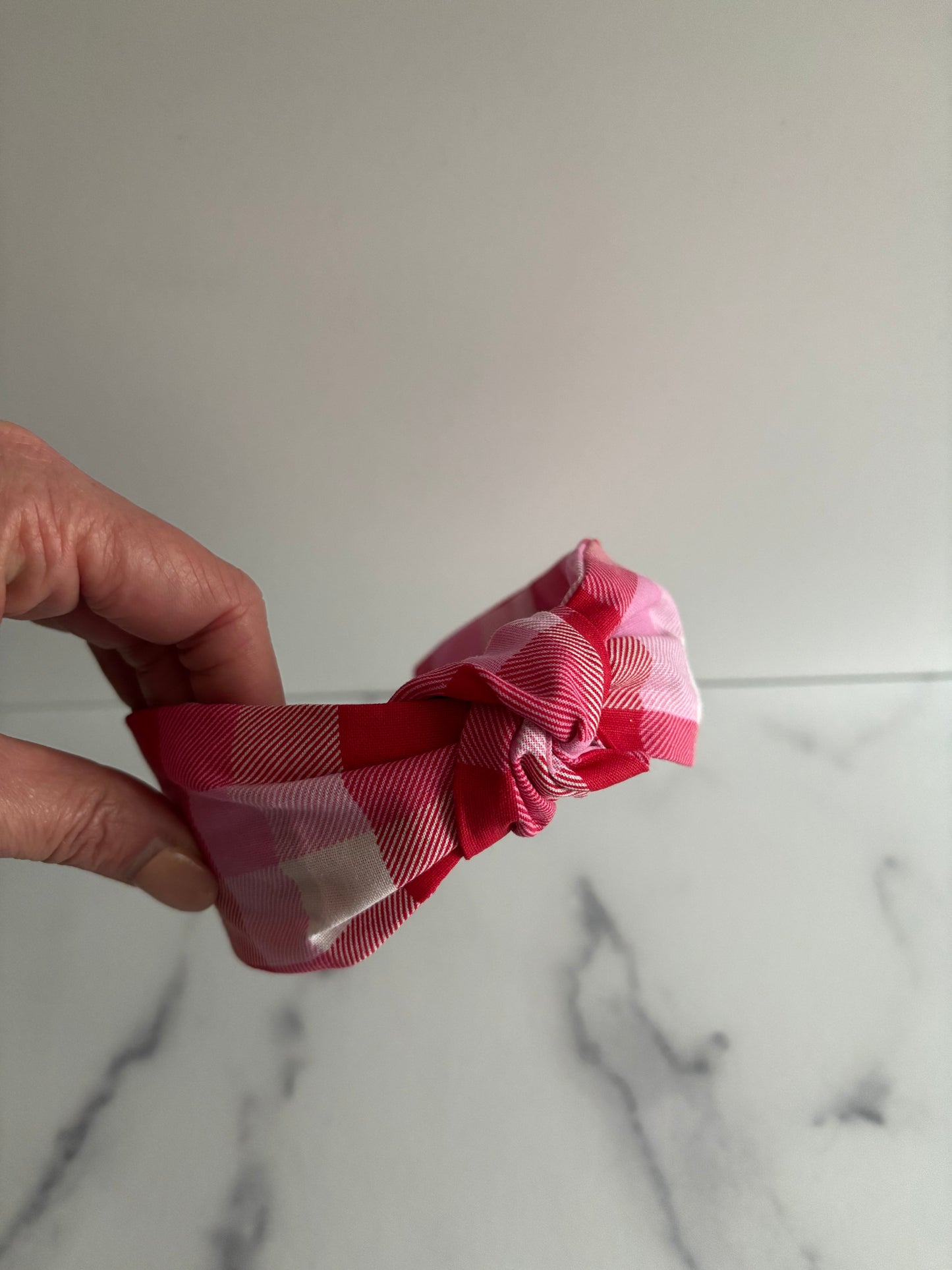 Pink and Red Check - Knotted Headband