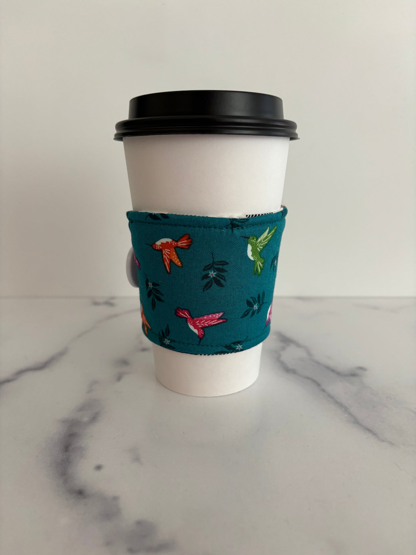 Hummingbirds on Teal - Reusable Coffee Sleeve