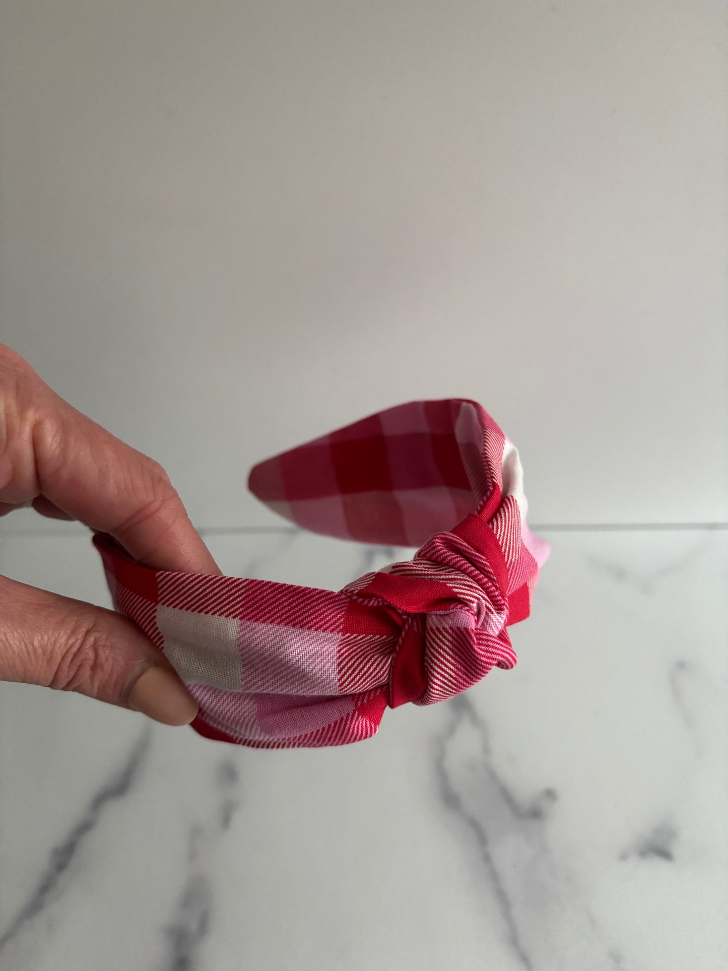 Pink and Red Check - Knotted Headband