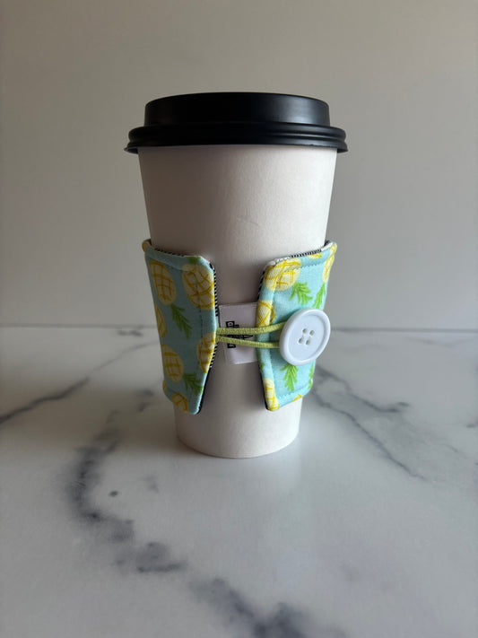 Pineapples on Baby Blue - Reusable Coffee Sleeve