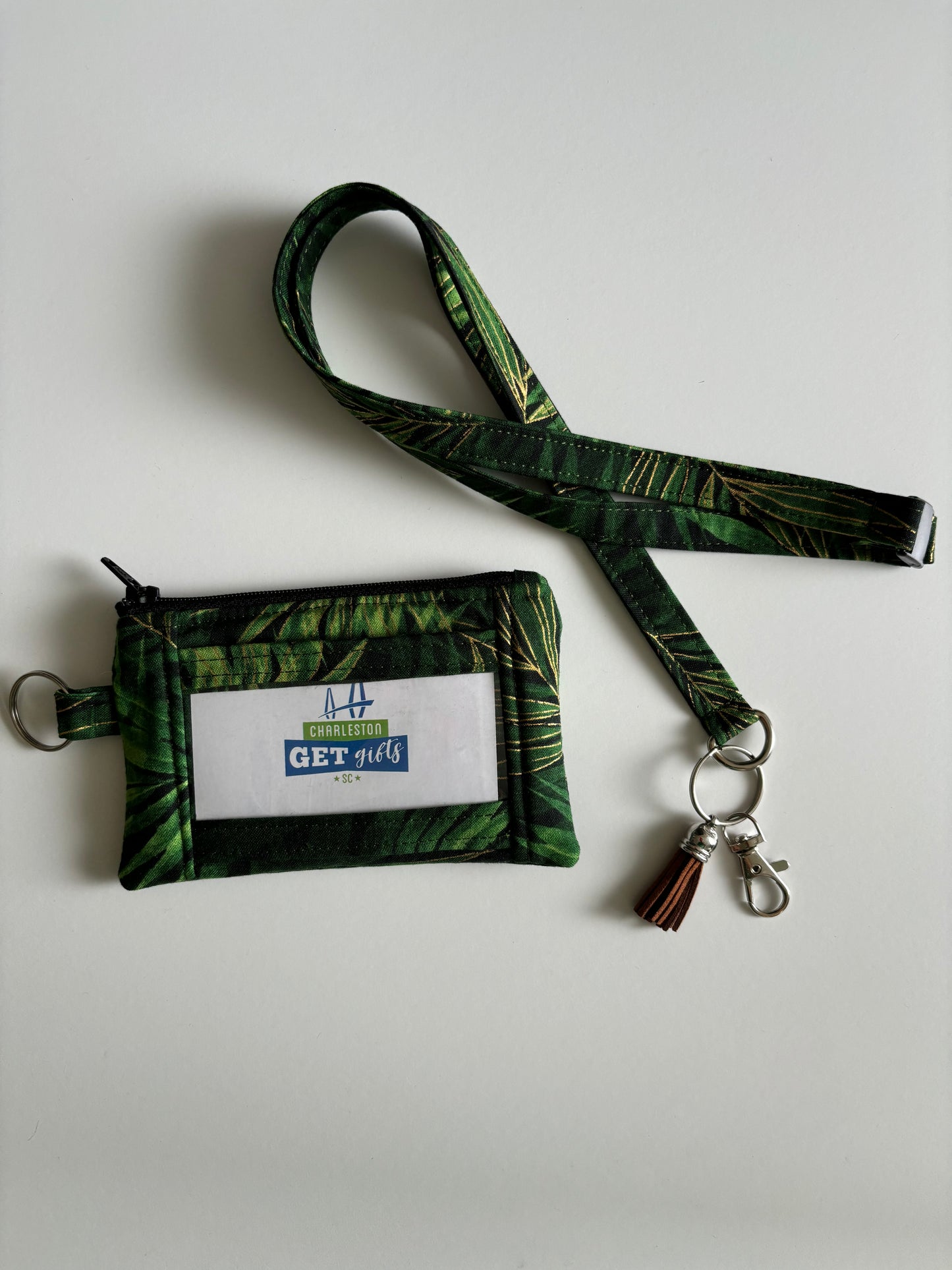 Sparkly Green and Gold Ferns - Lanyard/Keychain Wallet