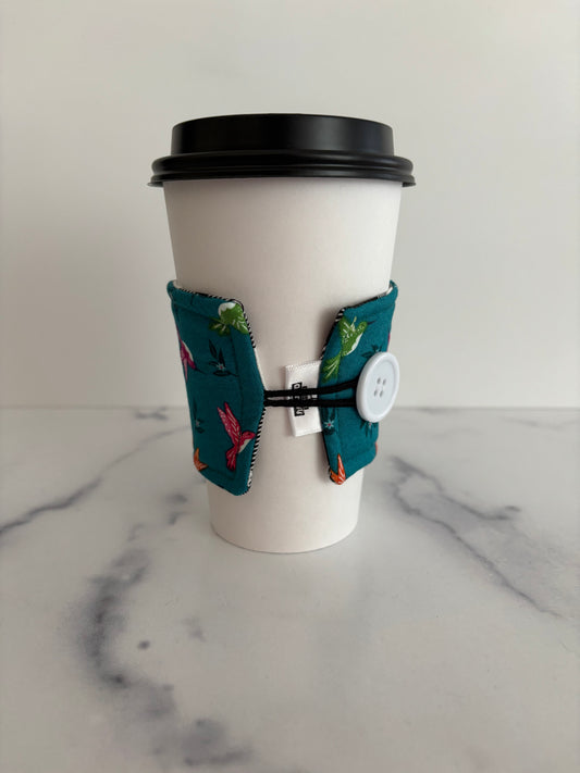 Hummingbirds on Teal - Reusable Coffee Sleeve