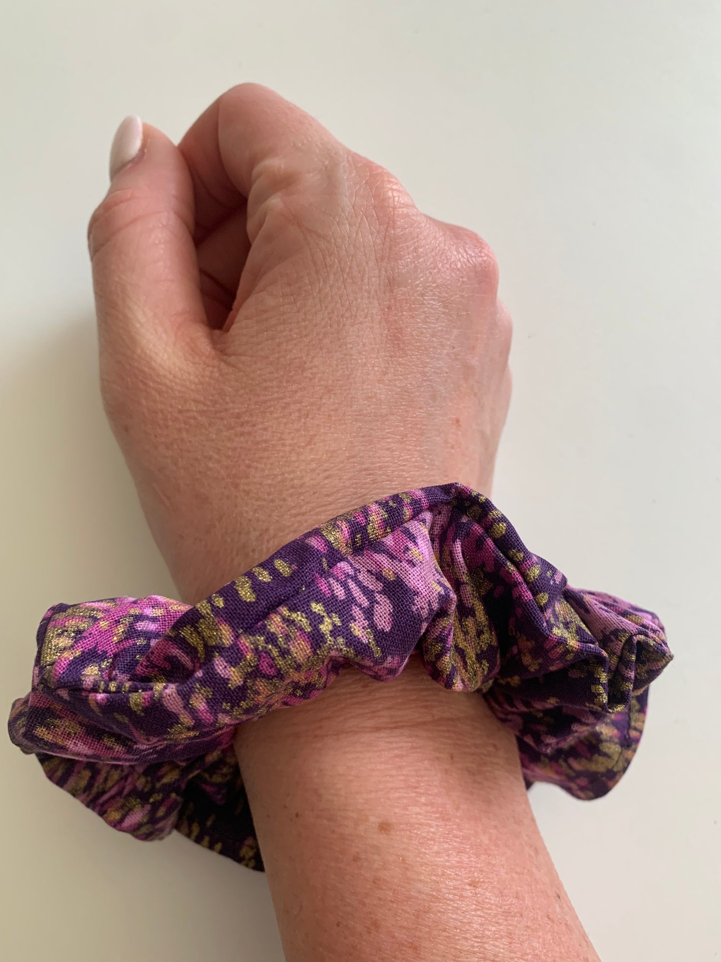 Sparkling Gold and Purple - Cotton Scrunchie