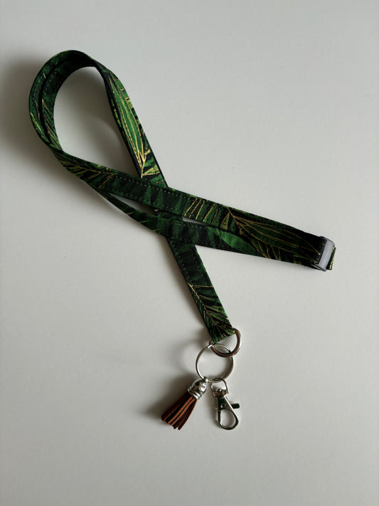 Sparkly Green and Gold Ferns - Lanyard