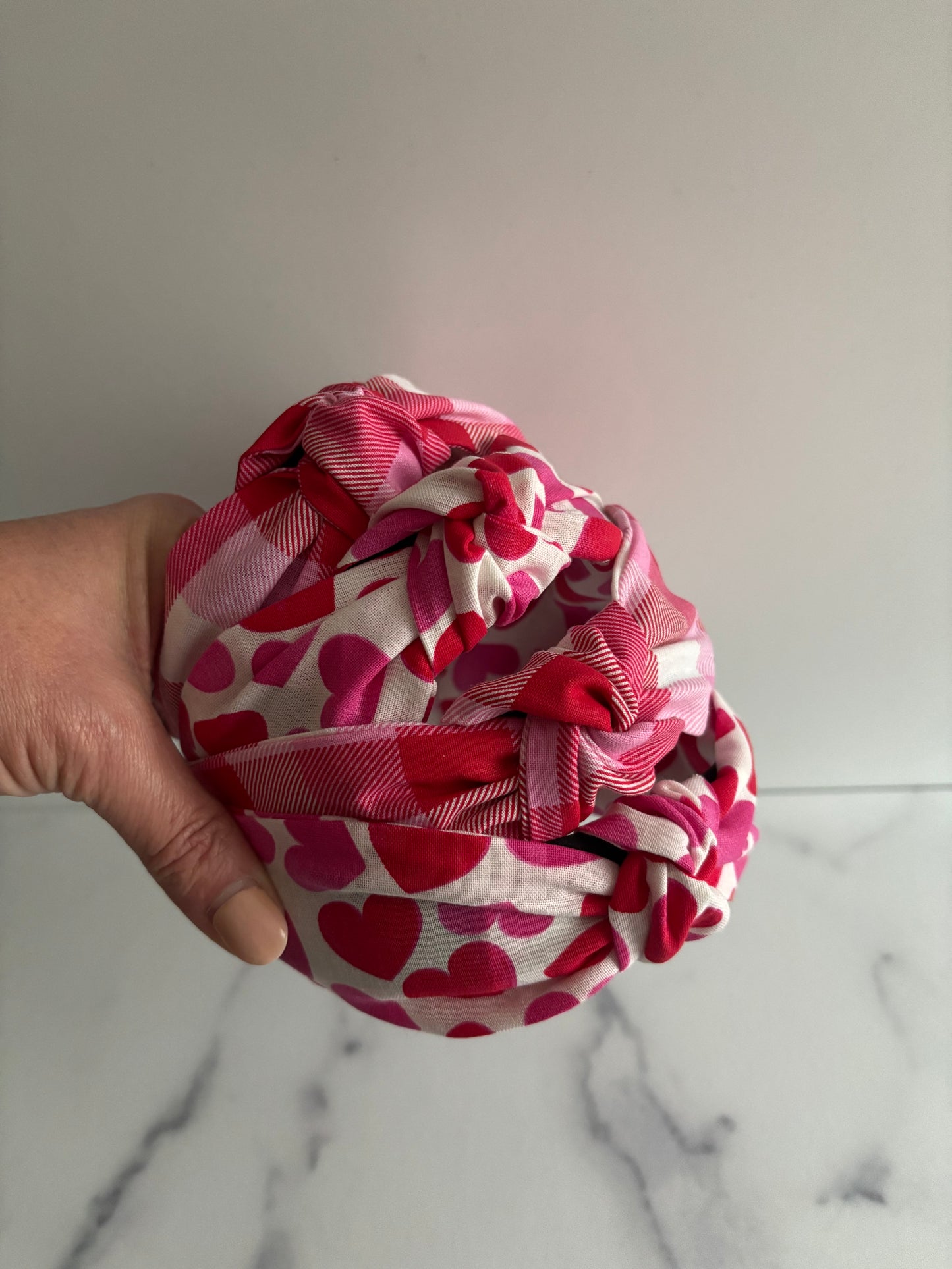 Pink and Red Check - Knotted Headband