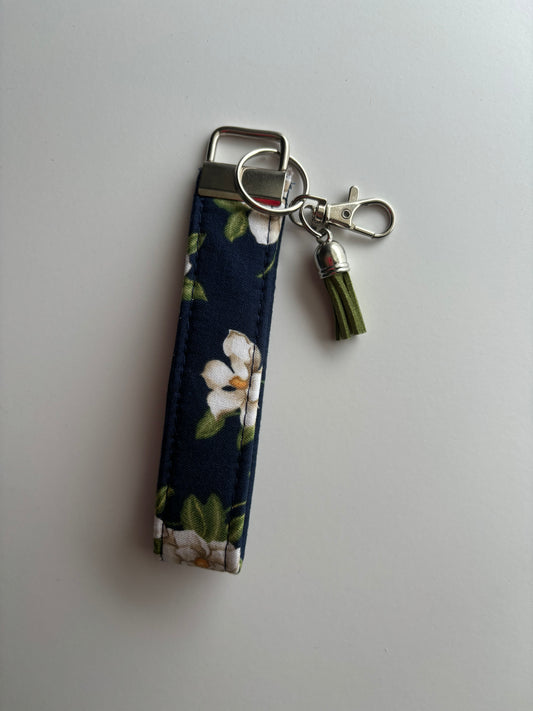 Magnolias on Navy - Keychain