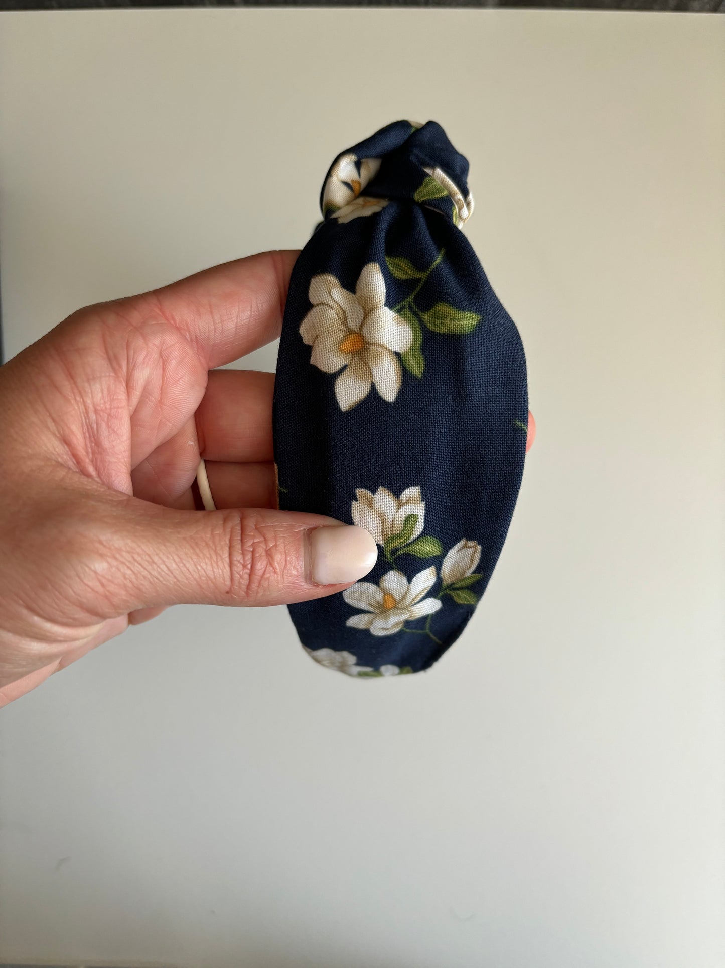 Magnolias on Navy - Knotted Headband