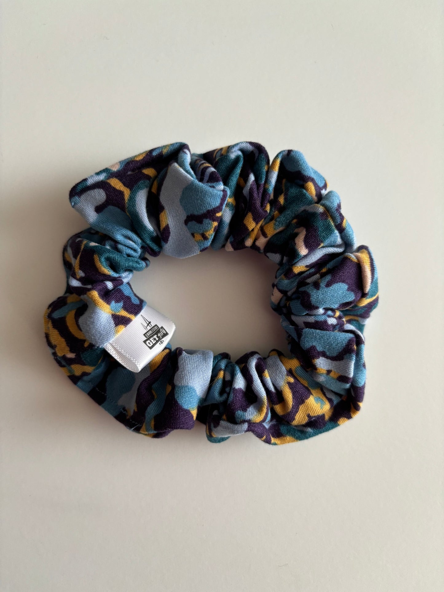 Abstract Teal, Purple, and Gold - Knit Scrunchie