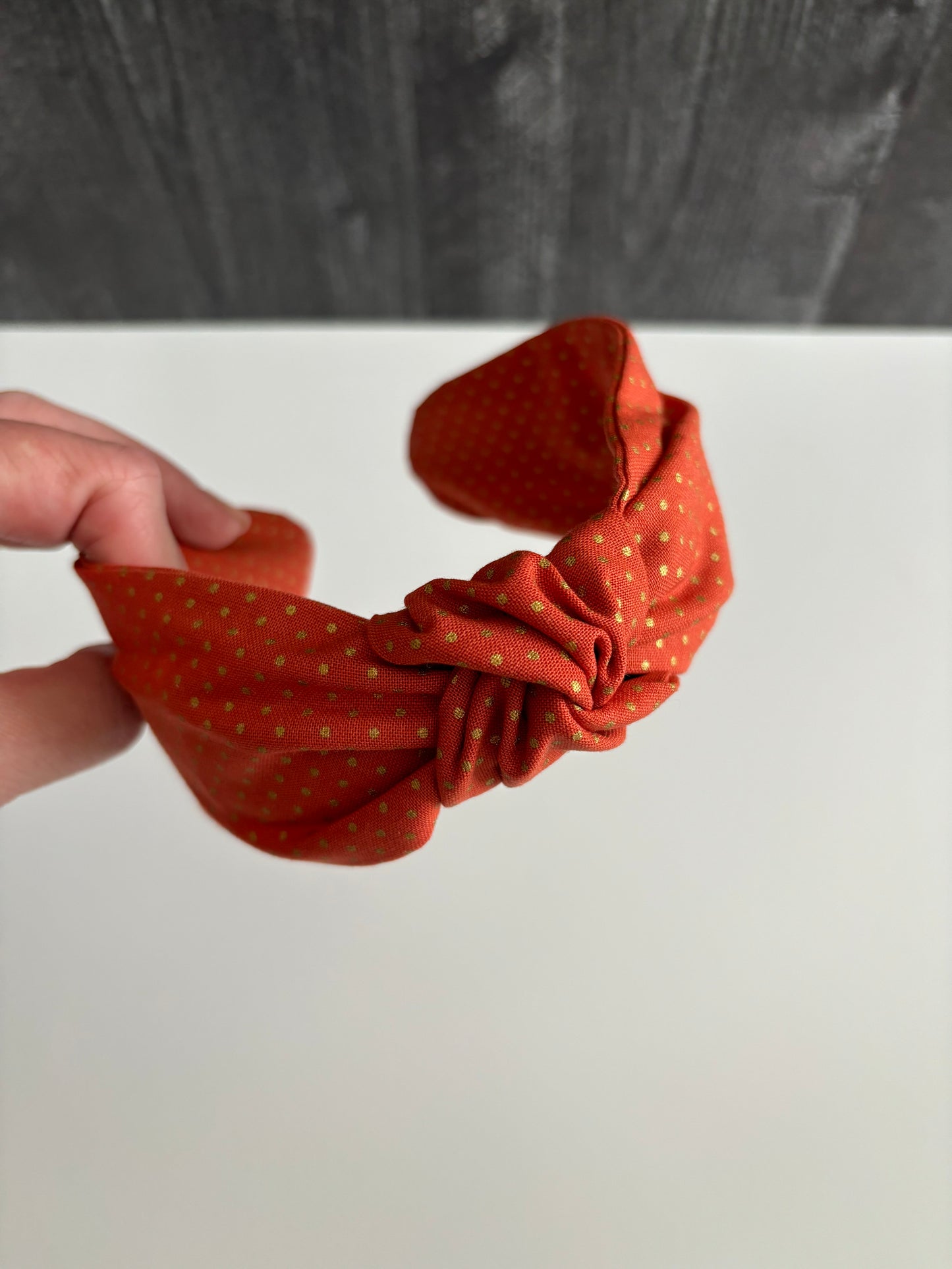 Burnt Orange with Sparkly Gold Dots - Knotted Headband