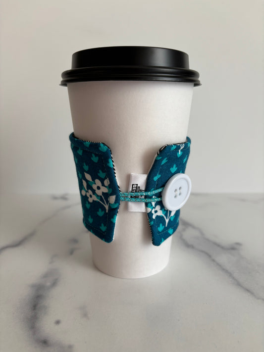 Sweetie Aqua Floral - Reusable Coffee Sleeve