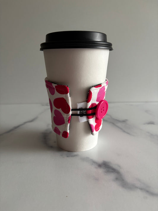 Hearts on White - Reusable Coffee Sleeve