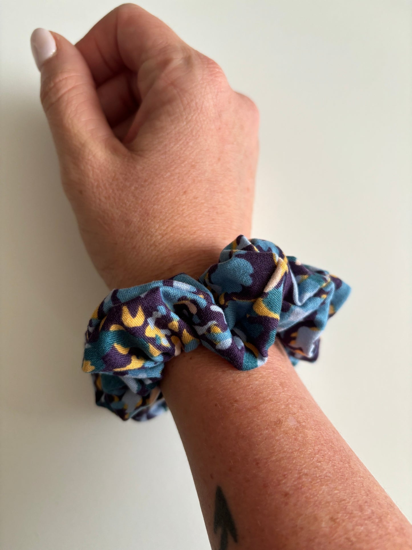 Abstract Teal, Purple, and Gold - Knit Scrunchie