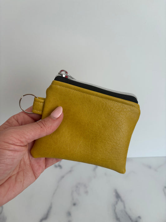 Mustard Yellow Faux Leather - Zippered Pouch (Mini Sized)