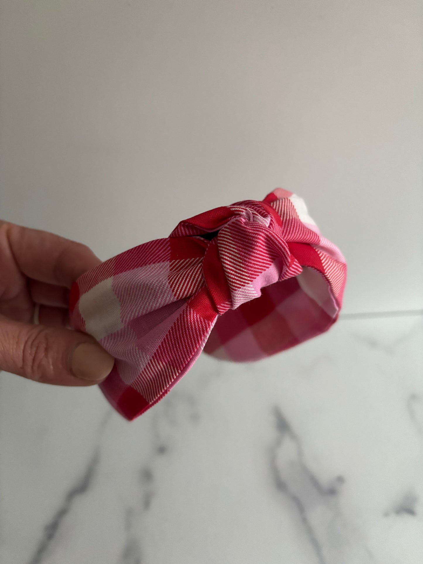 Pink and Red Check - Knotted Headband