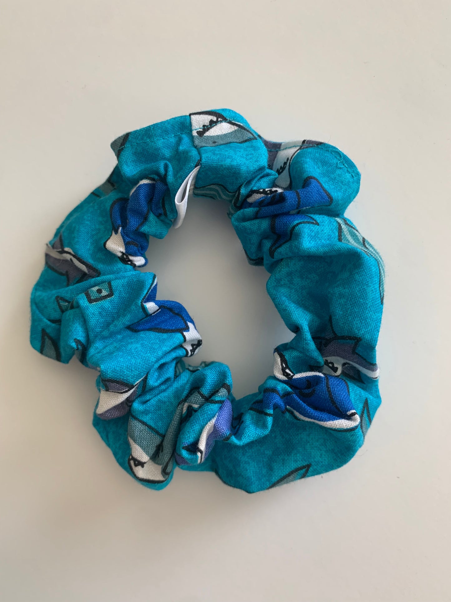 Sharks On Blue - Cotton Scrunchie