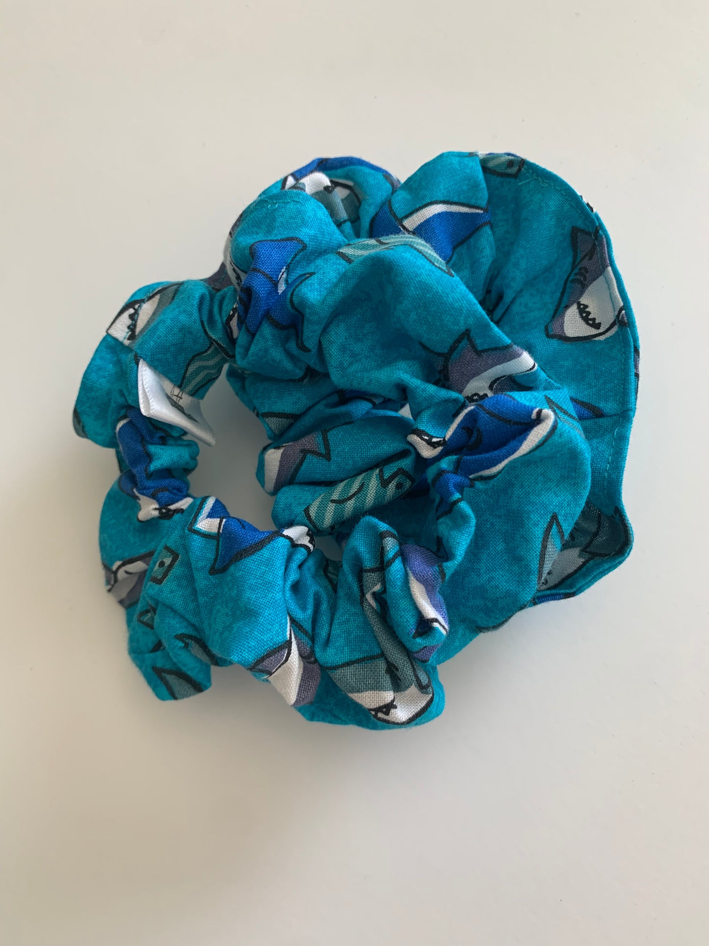 Sharks On Blue - Cotton Scrunchie