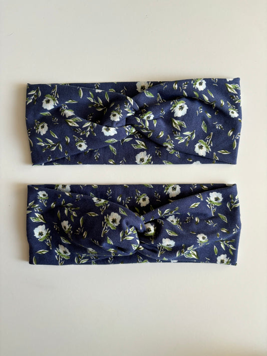 Blue Ditsy Floral - Twisted Knit Headbands