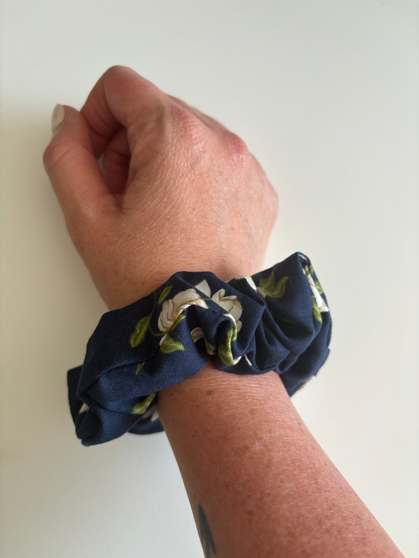 Magnolis on Blue - Cotton Scrunchie