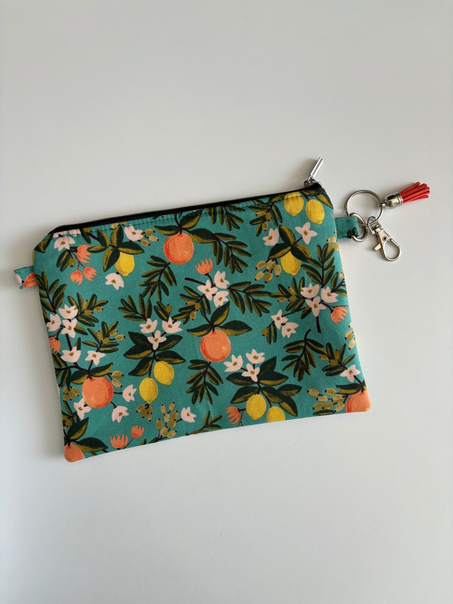 Citrus Floral Teal - Zippered Pouch (Medium Sized)