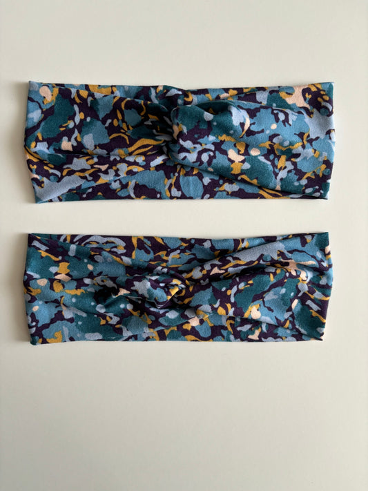 Abstract Teal, Purple, and Gold - Twisted Knit Headbands