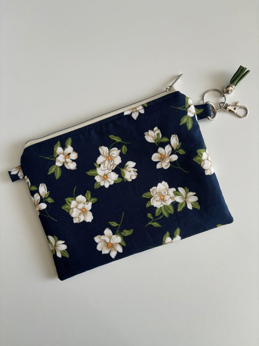 Magnolias on Navy - Zippered Pouch (Medium Sized)