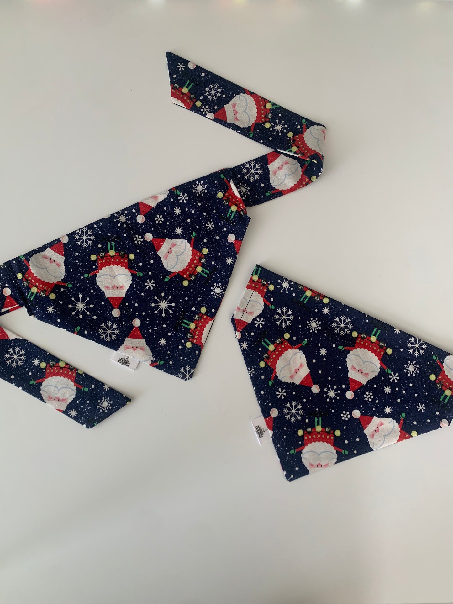 Sparkly Santas on Blue - Pet Bandana