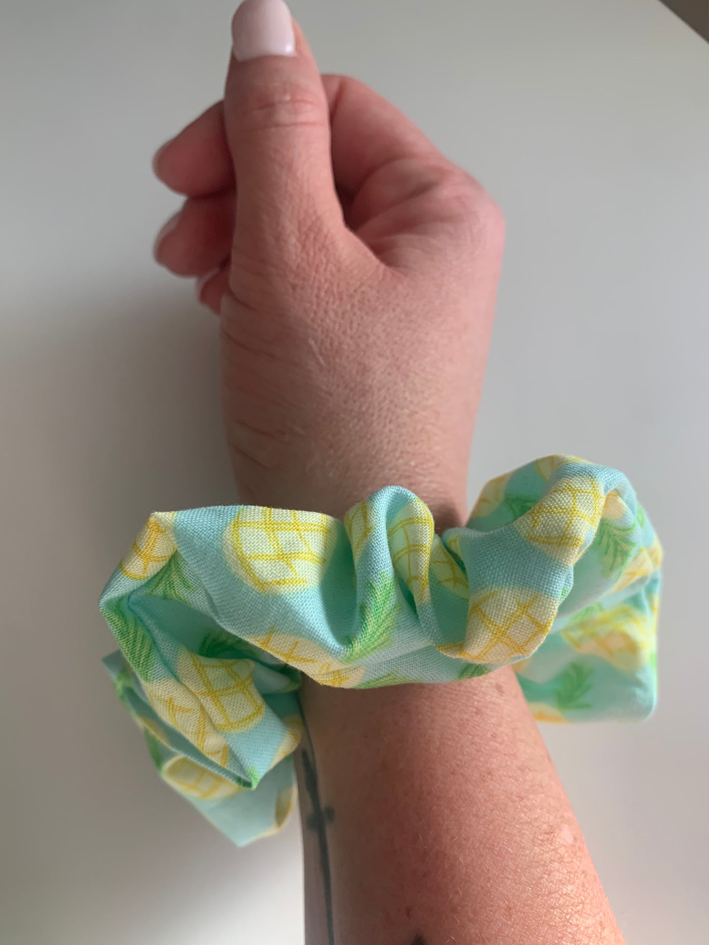 Pineapples on Baby Blue - Cotton Scrunchie