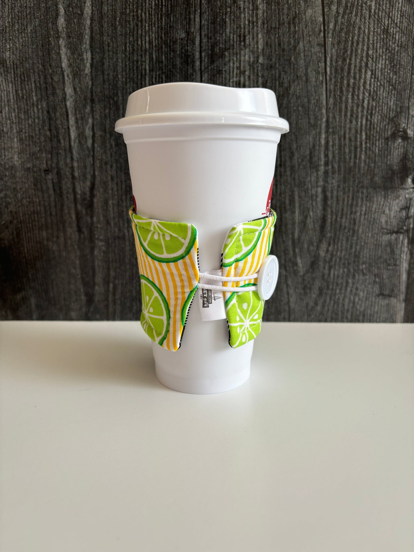 Limes on Yellow Stripes - Reusable Coffee Sleeve