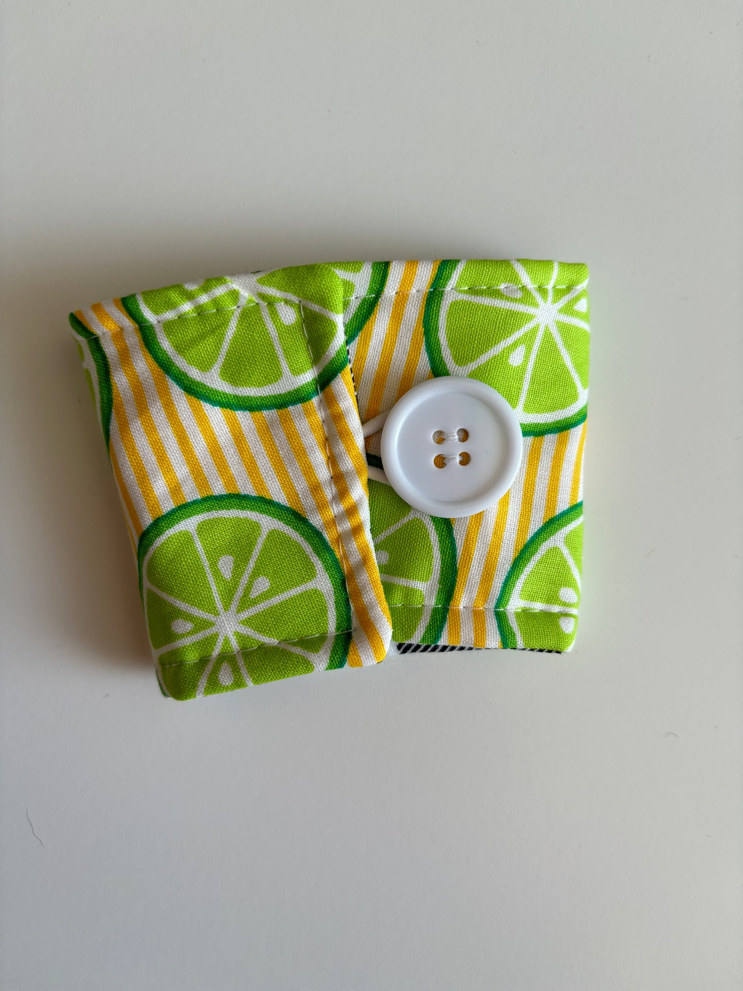 Limes on Yellow Stripes - Reusable Coffee Sleeve