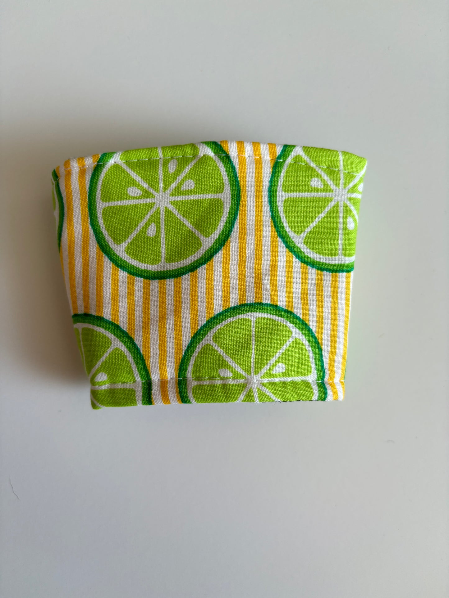 Limes on Yellow Stripes - Reusable Coffee Sleeve