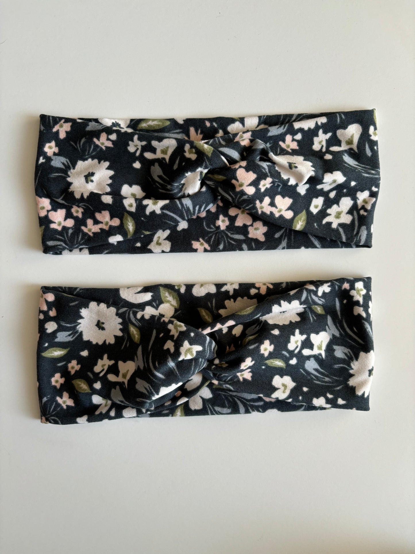 Navy Floral Painting - Twisted Knit Headbands