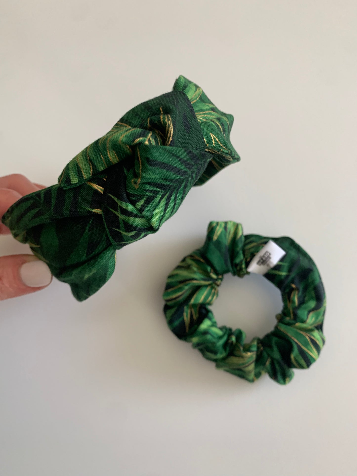 Green and Gold Ferns - Cotton Scrunchie