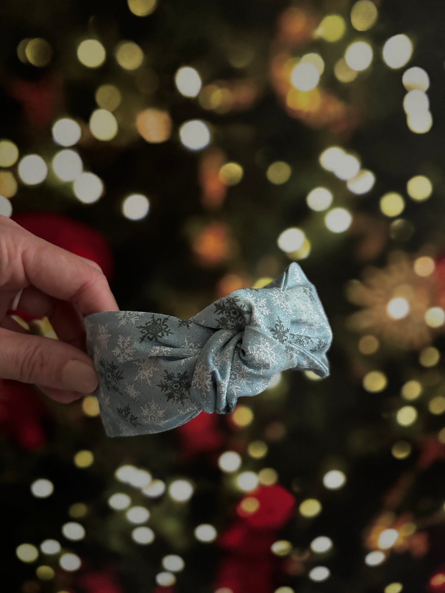 Sparkly Snowflakes on Winter Blue - Knotted Headband