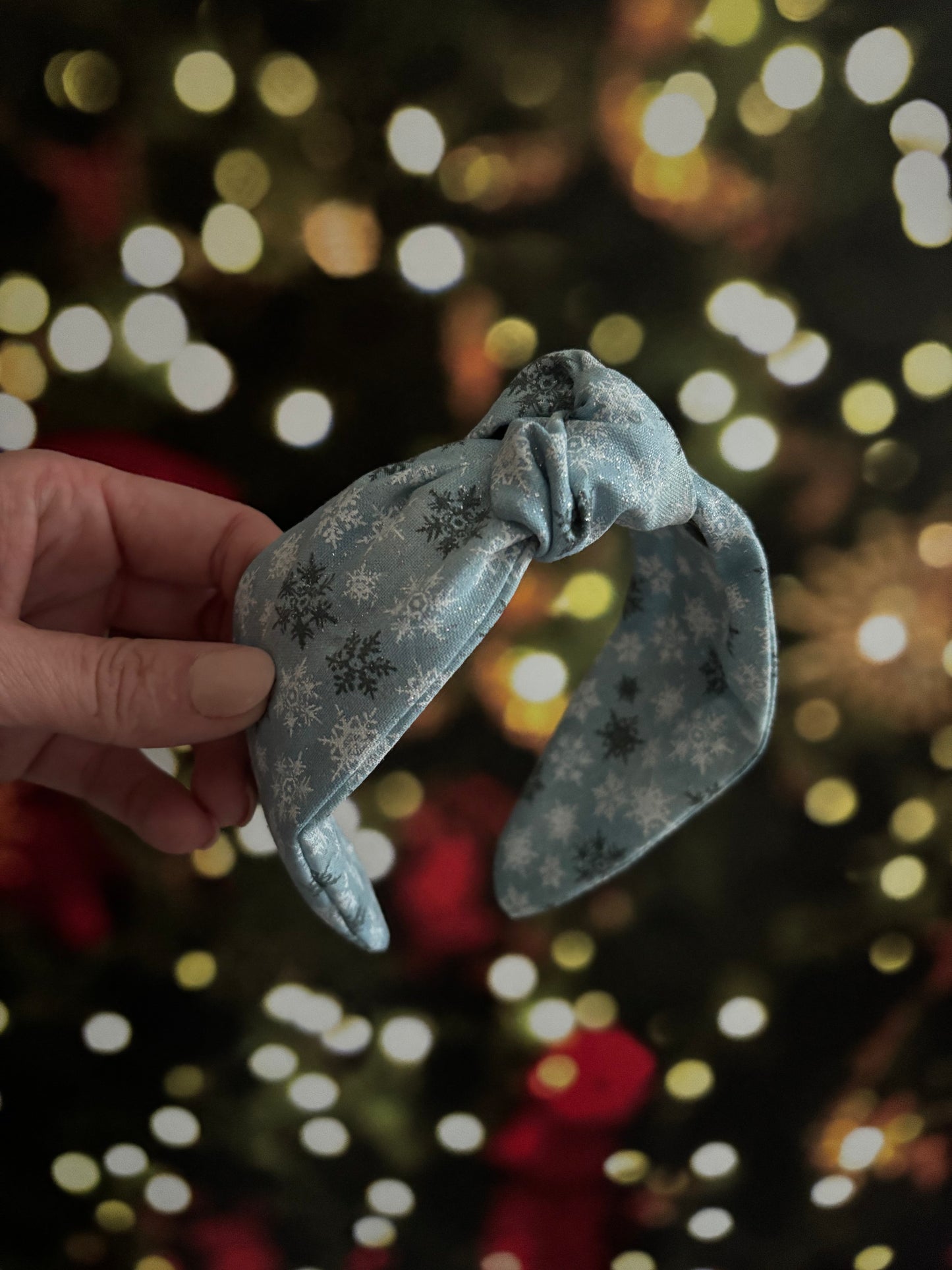 Sparkly Snowflakes on Winter Blue - Knotted Headband