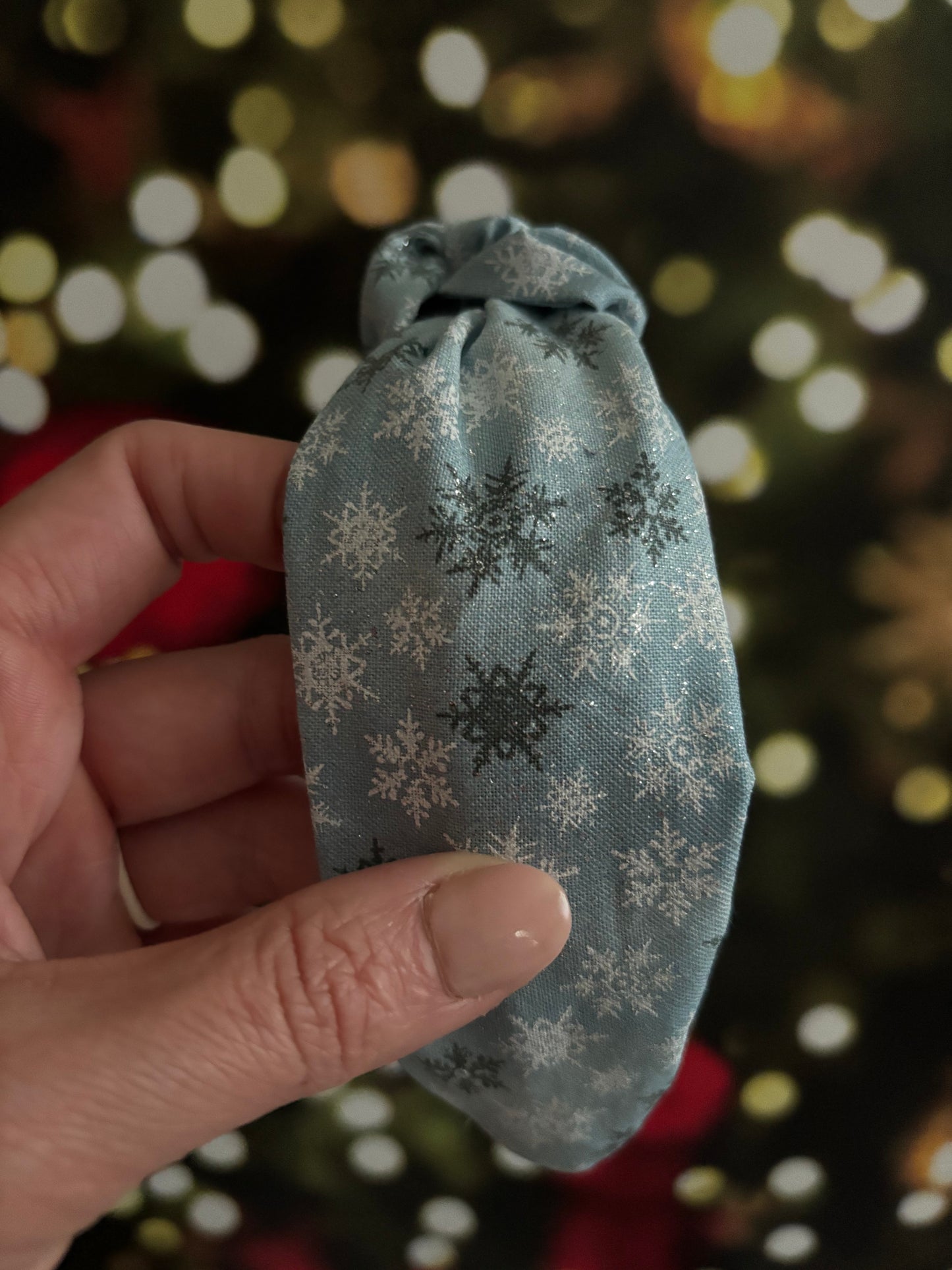 Sparkly Snowflakes on Winter Blue - Knotted Headband