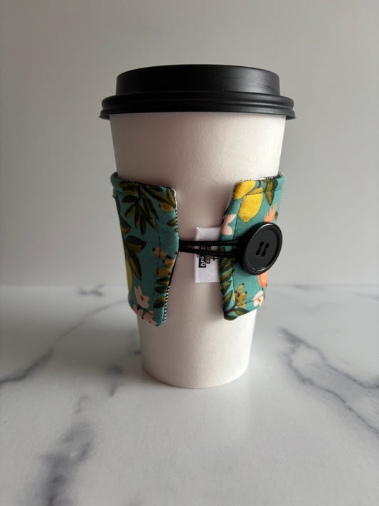 Citrus Floral Teal - Reusable Coffee Sleeve