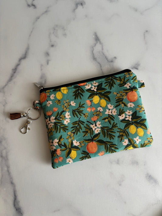 Citrus Floral Teal - Zippered Pouch (Medium Sized)