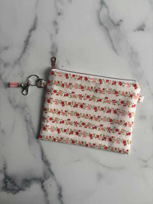 Sunday Stroll Freshly Cut Floral Stripe in Red - Zippered Pouch (Medium Sized)