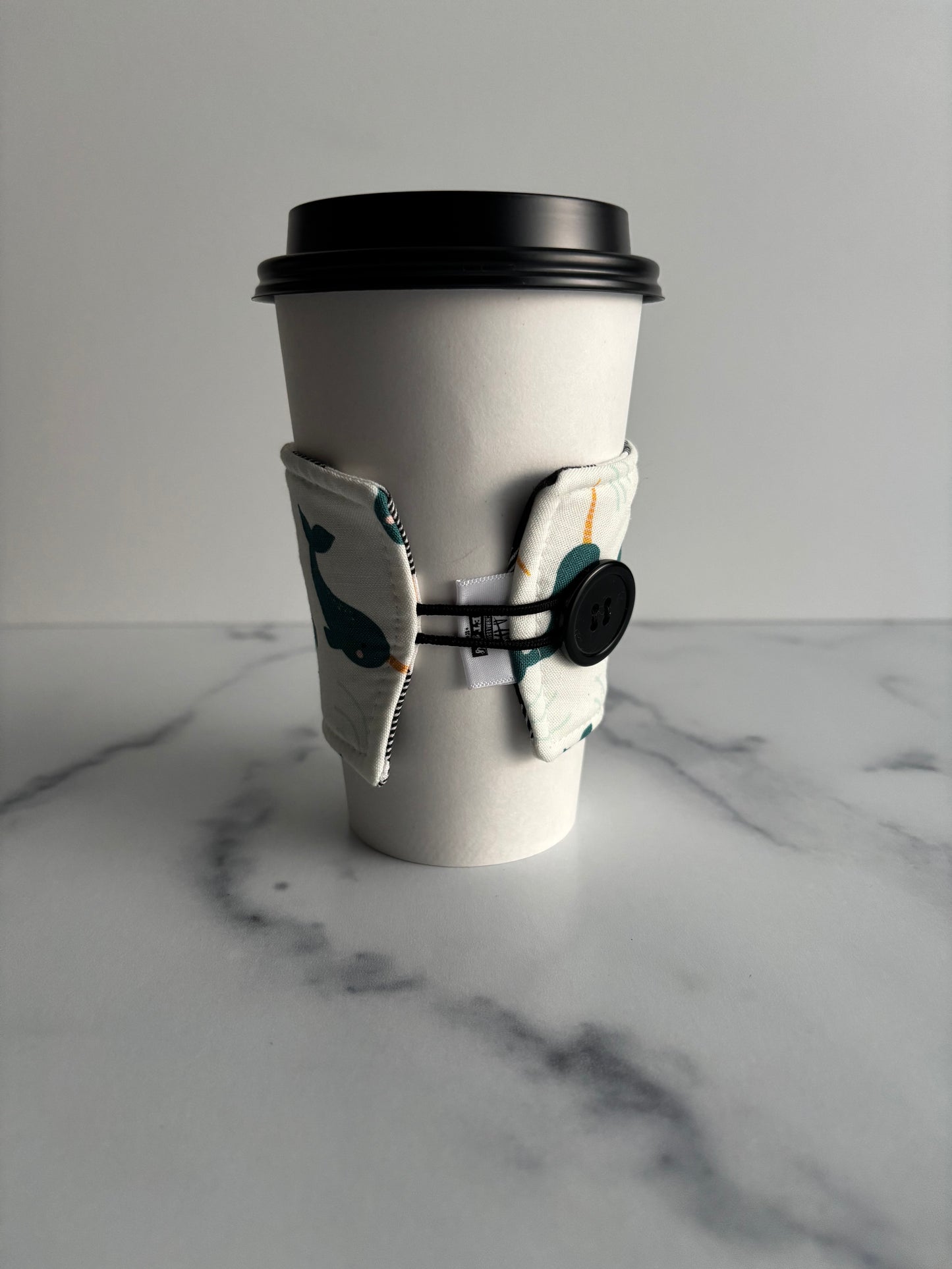 Narwhals on White - Reusable Coffee Sleeve