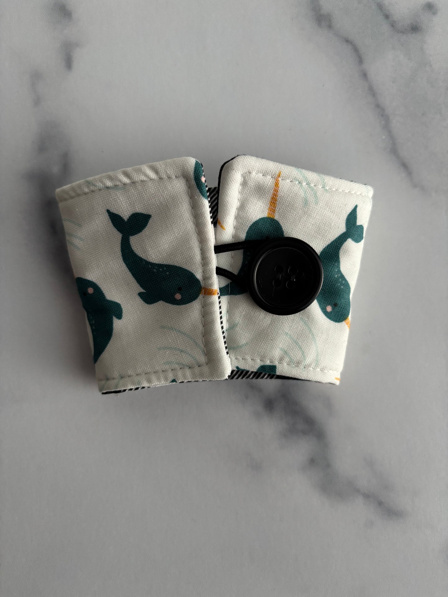 Narwhals on White - Reusable Coffee Sleeve