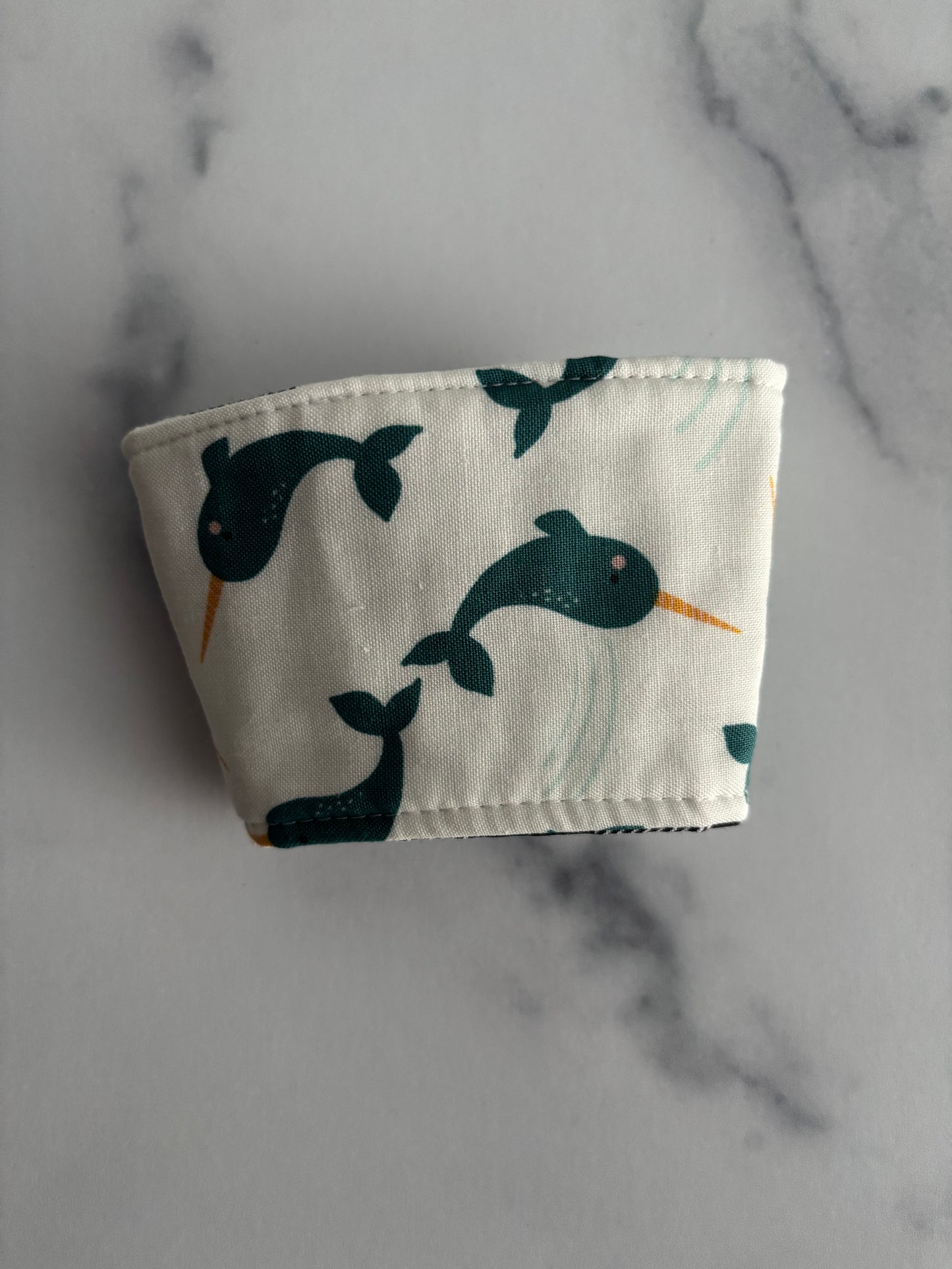 Narwhals on White - Reusable Coffee Sleeve