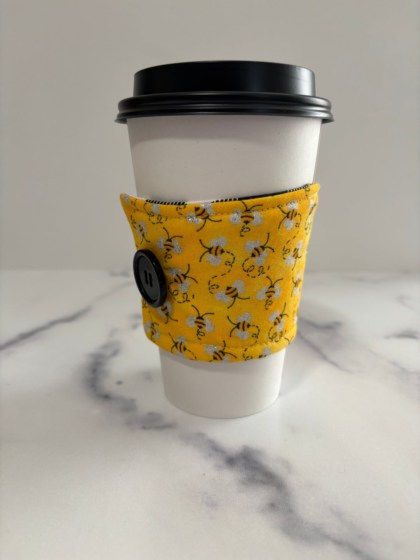 Sparkly Yellow Bees - Reusable Coffee Sleeve