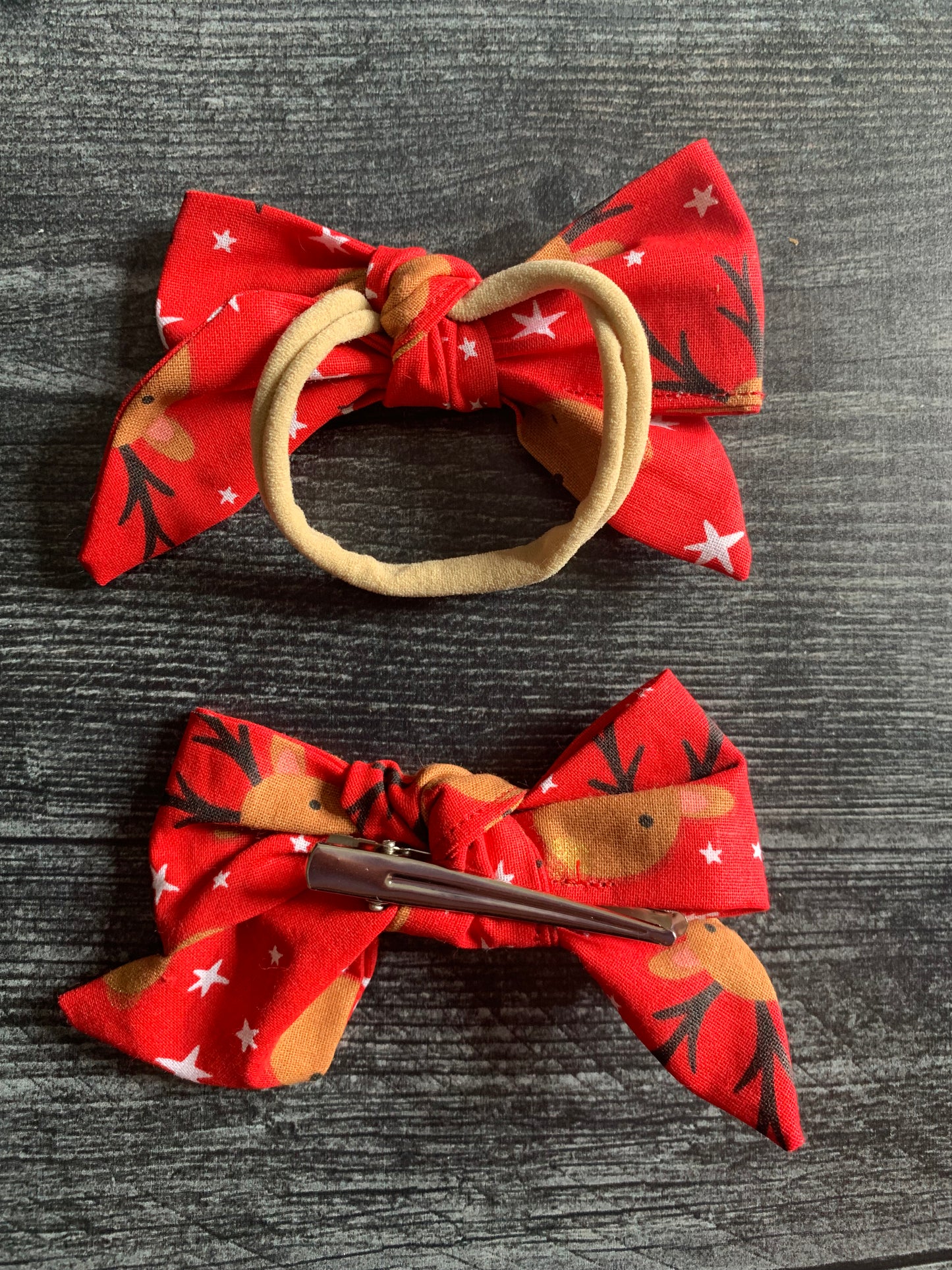 Reindeer on Red - Hair Bows