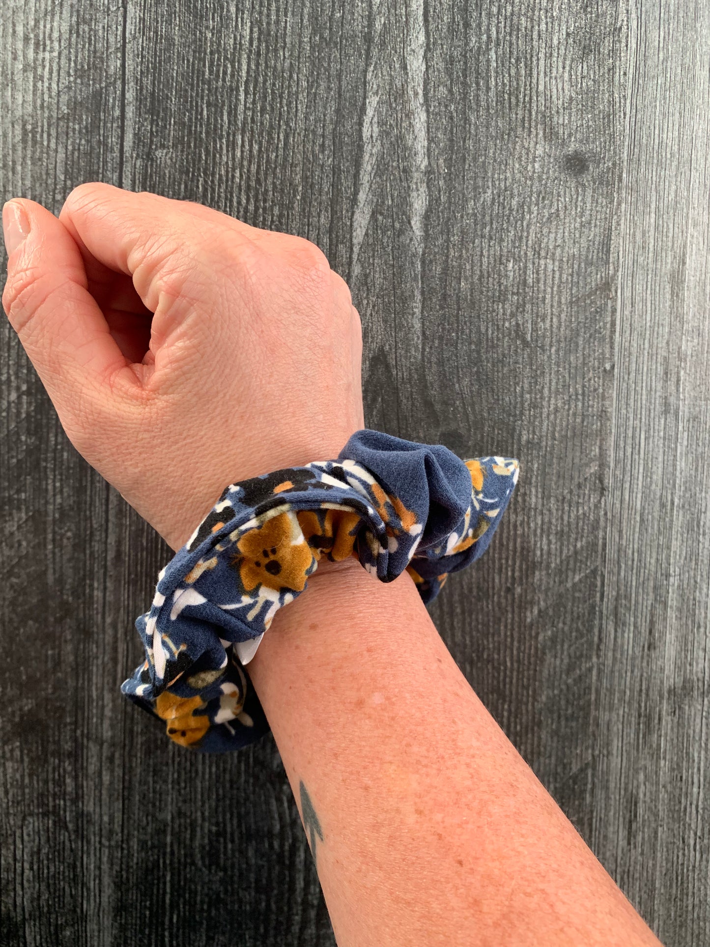 Floral on Blue - Knit Scrunchie