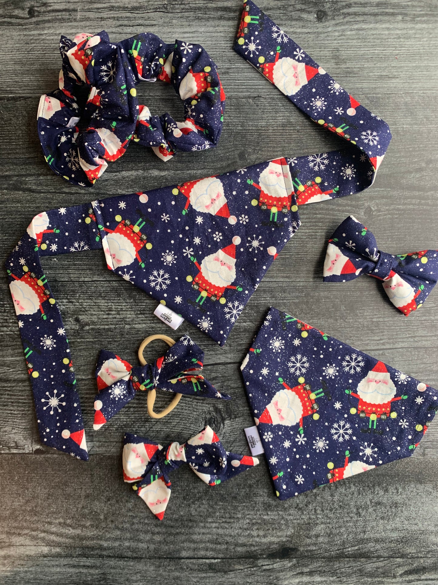 Sparkly Santas on Blue - Cotton Scrunchie