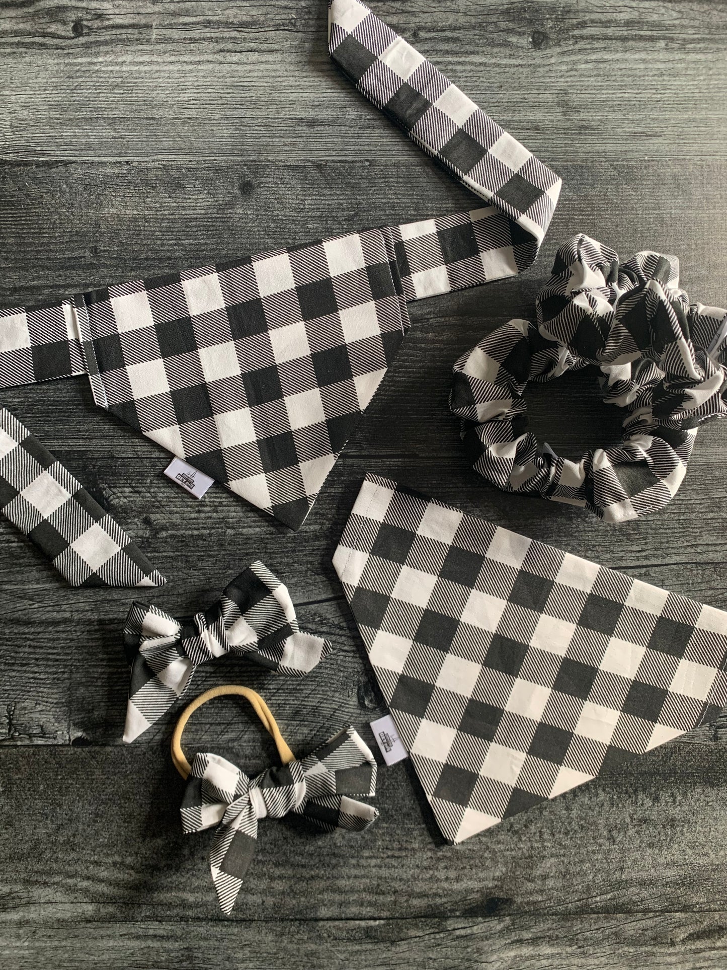 Black and White Buffalo Check - Cotton Scrunchie