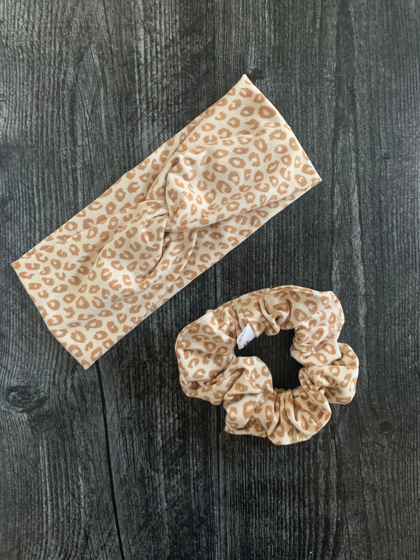 Tan Animal Print - Knit Scrunchie