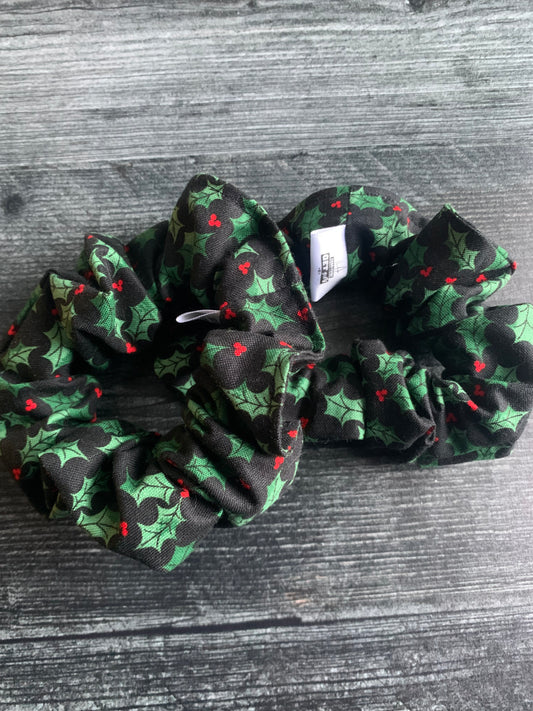 Holly on Black - Cotton Scrunchie