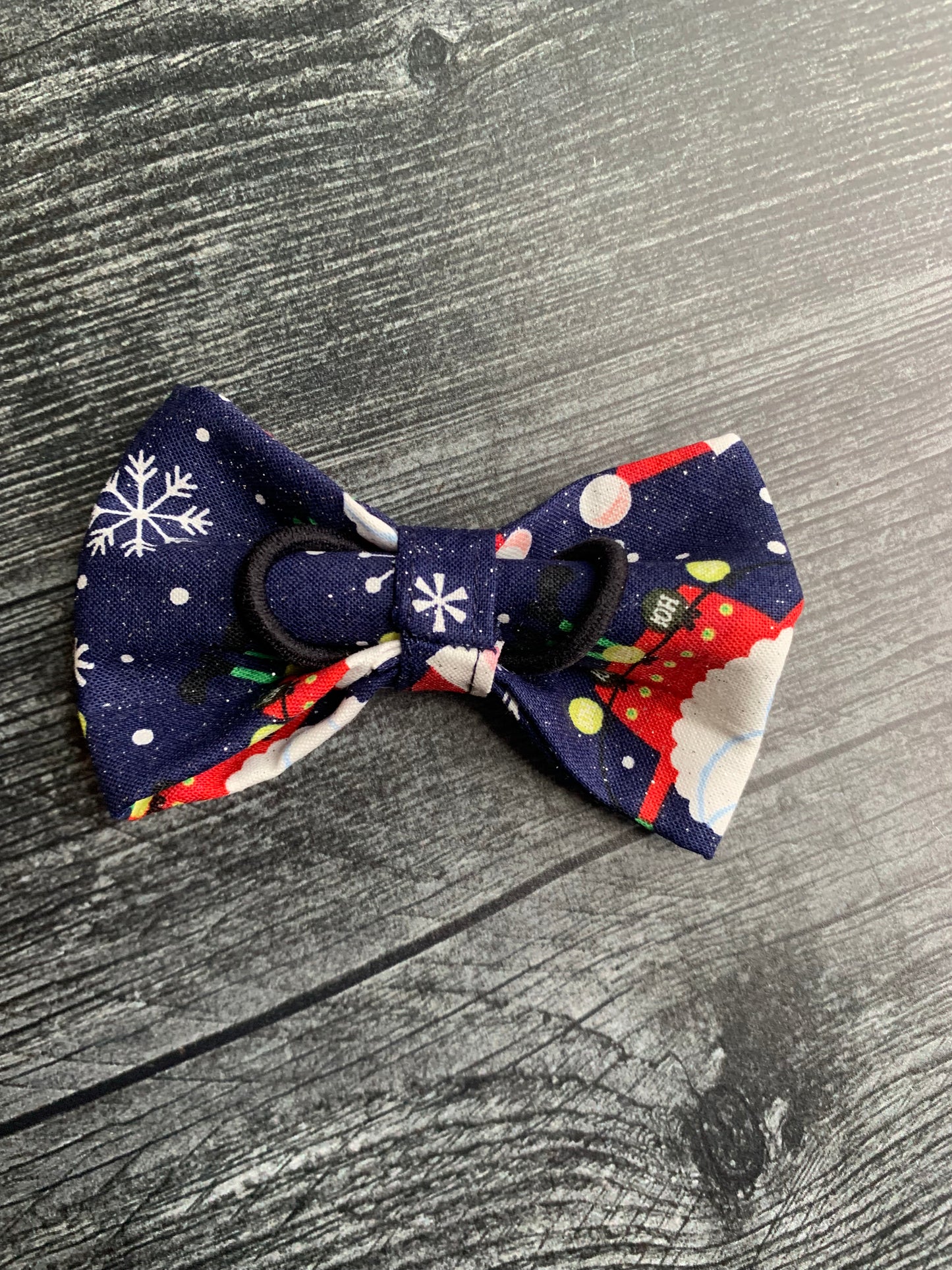 Sparkly Santas on Blue - Pet Bow Tie